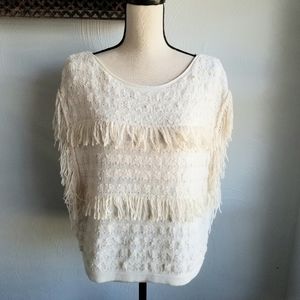 BCBGeneration Ivory Knit Fringe Top Sz M